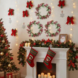 3PCS Set Christmas Door Wreath with Pine Cones & Greenery 13" Red Berry Holly Wreath for Holiday 47289023