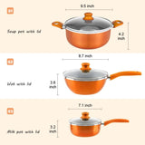 ZUN Kitchen Cookware Set, 6 PCS Nonstick Pot and Pan Set-Wok, Soup, Milk Pot Set Orange 63203040