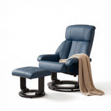 360&deg Swivel Massage Recliner Chair, 10-Point Vibration Footstool for Living Room, Blue 94968086