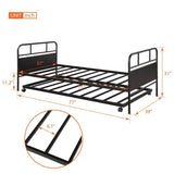Metal Daybed Platform Bed Frame with Trundle Built-in Casters, Twin MF189577AAB