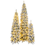 ZUN 8FT, 6FT, 4FT Pre-Lit Pencil Christmas Trees, 3-set Slim Artificial Christmas Tree With Snow 38709382