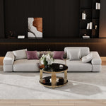 ZUN Modern Black Mirror Coffee Table, Asymmetrical Metal, Circular Metal Drum Base, Gold Finish & Lower N735P177478B