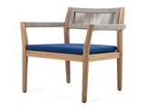 Braided Acacia Wood Outdoor Dining Chairs Set of 2 Teak Look with Beige Rope & Navy Cushions, N770P286668N