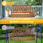 ZUN Acacia Wood Patio Porch Swing for Courtyard & Garden, Heavy Duty Swing Chair Bench with Hanging 35659650