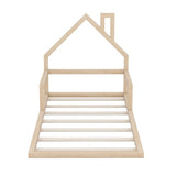 Twin Size Wood Floor Bed with House-shaped Headboard, Natural WF304145AAN