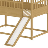 House Bunk Bed with Convertible Slide and Ladder, Floor Bunk Bed Twin Over Twin with Safety W1858P241096