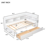 ZUN Twin Bed with L-shaped Bookcases,Drawers ,White 06066323