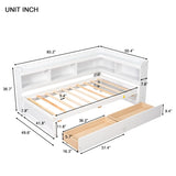 ZUN Twin Bed with L-shaped Bookcases,Drawers ,White 06066323