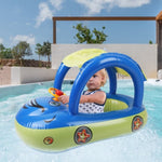 ZUN Inflatable Pool Float Car Shaped Toddler Swimming Float Boat Pool Toy Infant Swim Ring Pool with Sun 83617344