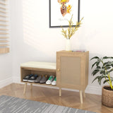 2-in-1 Shoe Storage Bench, Natural Rattan Shoe Cabinet with 2 Adjustable Shelves and Removable Seat W808P212813