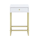 White and Brass 1-Drawer Side Table B062P181358