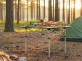 Silver 28" Foldable Camping Table with Aluminum Top, 150 lbs Capacity Portable Picnic Table with 59291166