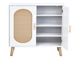 2-door vertical shoe cabinet particle board plastic rattan white frame original wood rattan 97933148