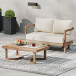 ZUN 2 - Person Outdoor Acacia Wood Patio Seating Group with Cushions and Coffee Table for Porch, Garden, 73169.00BBGE