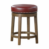 ZUN Round Swivel Counter Height Stools Set of 2, Red Faux Leather 360-degree Swivel Seat Nailhead Trim B011P201575