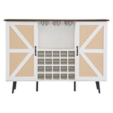 ZUN White Faux Rattan Barn Door Wine Cabinet with Wine Rack and Wine Glass Rack, Double Door Design with W2702P183969