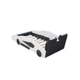Twin Size Race Car-Shaped Platform Bed with Wheels, White WF297945AAK