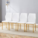 Luxury Simple Chair - Set of 4 White PU Material High Resilience Dining Chair with Metal Gold W1151P282689