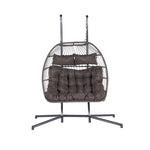 ZUN 2 Person Outdoor Rattan Hanging Chair Patio Wicker Egg Chair W87471510