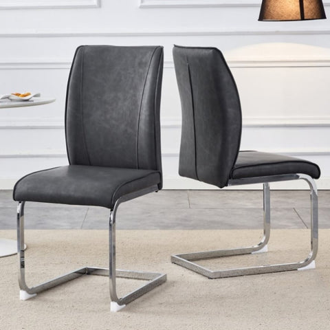 ZUN Luxury Simple Arch Chair - Set of 2 Dark Gray PU Material High Resilience Dining Chair with Arched W1151P154867