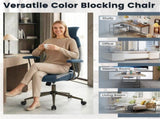 Gray Blue Color Blocking Office Chair with 2D Adjustable Headrest, Ergonomic High-Back Desk Chair 42636464