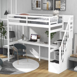 ZUN Twin Size Loft Bed with Storage Staircase and Built-in Desk, White 91750242