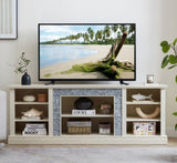 Large TV Desk Storage Rack with Faux Stacked Stone Surround,Media Console Table with Large Storage W1758P187682