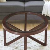 ZUN Modern simple coffee table, tempered coffee table solid wood base round transparent W1781P146773