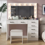 Vanity Desk Set with Large Lighted Mirror and Powre Outlet, Glass Top Makeup with 7 Drawers, 12265126