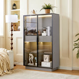 60.6'' Tall Display Cabinet with Tempered Glass Door, LED Lighting, Two Drawers, Modern Style N845P261799E