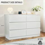 6 Drawer White Dresser, Modern Dresser for Bedroom Spacious Countertop, Wood Storage Cabinet W3204P318437