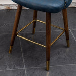 ZUN Nevis Mid-century Modern Faux Leather Tufted Nailhead Trim Counter Stool Set of 2, Blue T2574P165097