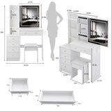 37" Middle Size Left Bedside Cabinet Vanity Table Cushioned Stool Dresser Set, 2 AC2 USB Socket, W936P224319