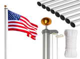 Flag Pole Kit for Outside House in Ground, 30FT Sectional Aluminum Extra Thick Flagpole, 5x3 US 40319119