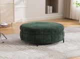 31.3"W Upholstered Round Ottoman With Reversible Lid, Chenille Storage Stool, Channel Tufted W3118P439478
