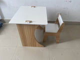 Kids Table Set with One Chair, Multifunctional Wooden Children Study Table-Convertible Tabletop for 58011594