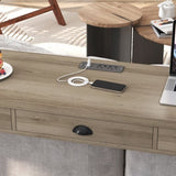 3-Drawer Long Dining Table Set with Power Outlets, Bar Kitchen Table Set with Circular PU Stools, W757134230