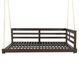 TOPMAX Acacia Wood Porch Swing Bed for Outdoor with Hemp Ropes - Full Size Patio Hanging Bed, 350lbs N717P265860D