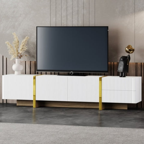 ZUN ON-TREND Luxury Fluted TV Stand for TVs Up to 80'', Modern Entertainment Center with Storage WF531671AAK