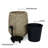 ZUN 13.4" Self-watering Wicker Planter - Garden Decoration Pot - Beige - Round B046P144669