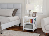 Wooden End Table with Two Shelves and X-Shaped Design 05670382