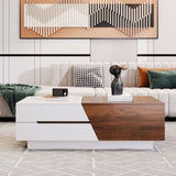 Modern Extendable Sliding Top Coffee Table with Storage in White&Walnut WF308184AAD