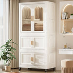 ZUN 25.59" Side Wide Folding Wardrobe , 25.59"×15.75"×57.09", with Magnetic Door, Plastic Storage 48599802