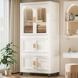 25.59" Side Wide Folding Wardrobe , 25.59"15.75"57.09", with Magnetic Door, Plastic Storage 48599802