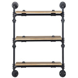 ZUN Oak and Sandy Black Rectangle 3-Tier Wall Shelf B062P184605