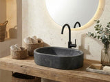 Luxury Dark Gray Natural Marble Vessel Sink, 23.6" Oval Matte Stone Basin, Solid One-Piece Carved, W1696P408022