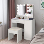 ZUN Large Vanity Set with 10 LED Bulbs, Makeup Table with Cushioned Stool, 3 Storage Shelves 1 Drawer 1 73717191