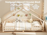 Queen Size Montessori Kids Floor Bed Frame, Playhouse Bed with Triangle Roof Frame, FullSurround 65737078