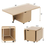 48" Foldable Coffee Table Extendable Center Table With Storage Cabinets & Wheels - Oak 78605973