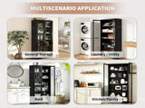 Metal Kitchen Pantry - 72" Tall Storage with 5 Adjustable Shelves, Black Freestanding T2398P504064